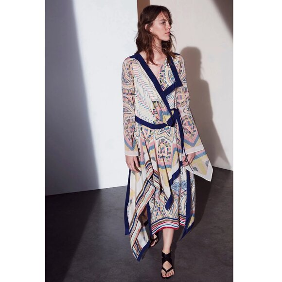 BCBG MaxAzria Runway Kimono Dress hankerchief Silk Asian aztec midi Caftan NWT - Picture 1 of 11